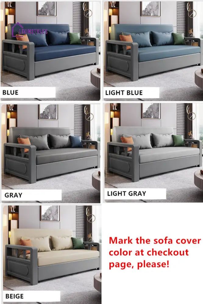 Modern Solid Wood Frame Convertible Sofa Bed With Underneath Storage 132CM/52INCH / DARK GRAY SOFA BED