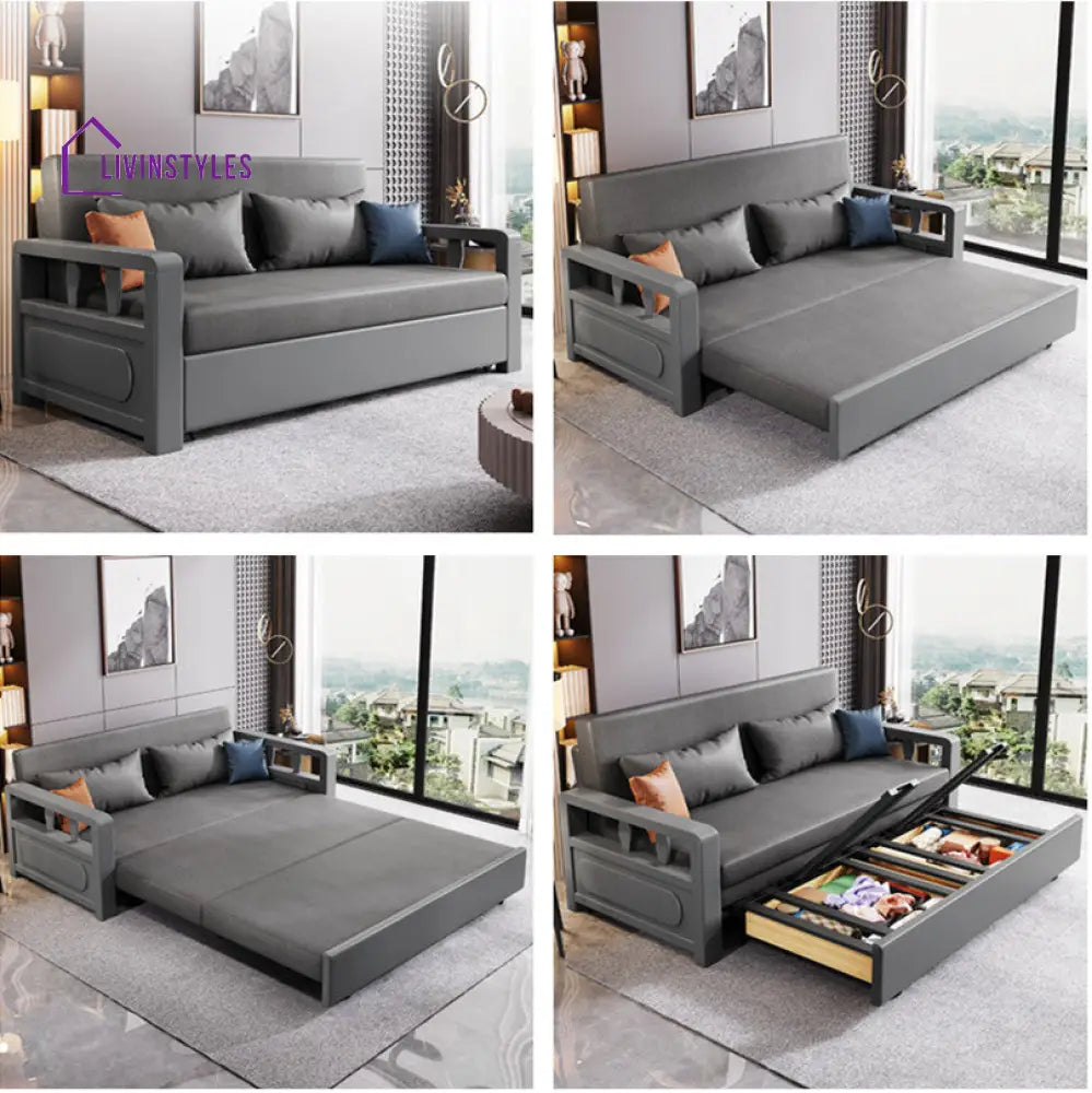 Modern Solid Wood Frame Convertible Sofa Bed With Underneath Storage SOFA BED