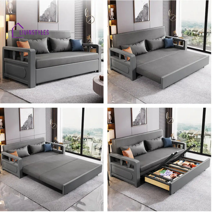 Modern Solid Wood Frame Convertible Sofa Bed With Underneath Storage SOFA BED