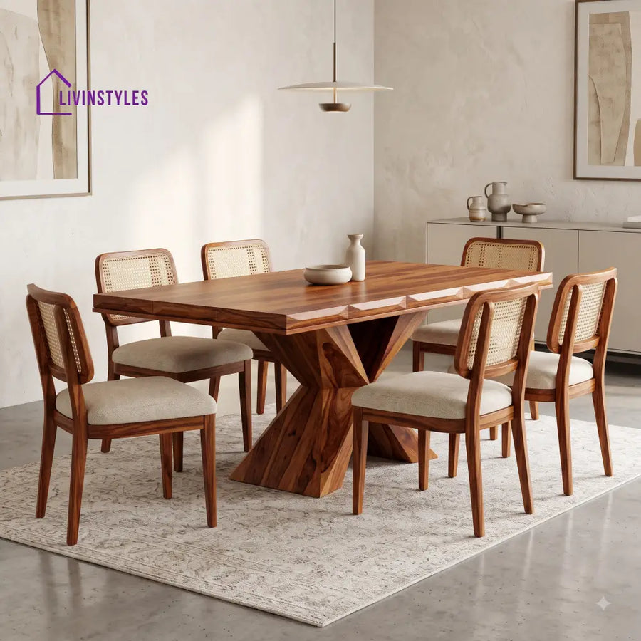 Shalini Premium Wooden 6 Seater Dining Table Set