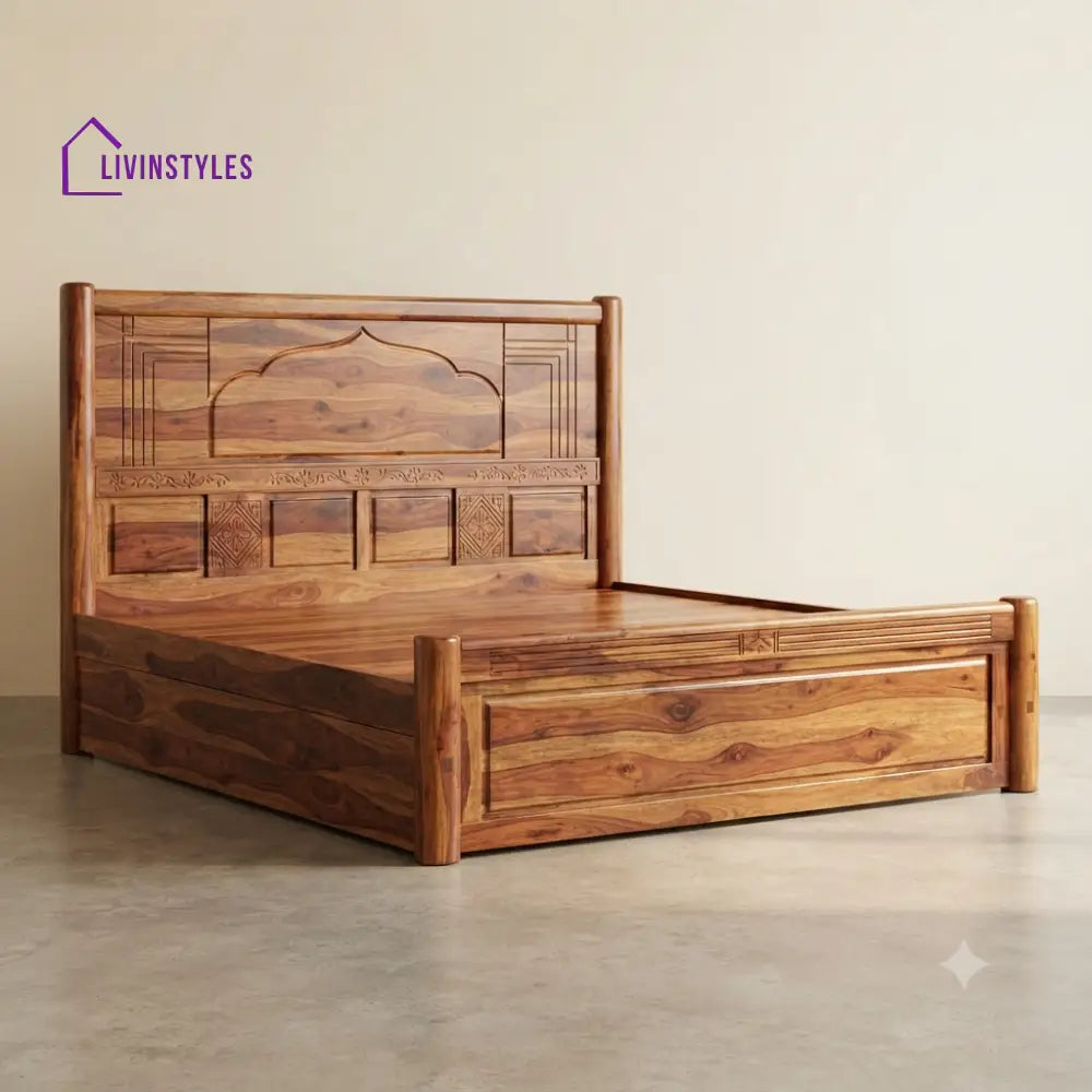 Shalini Sheesham Wood Bed With Box Storage | Wooden Bed