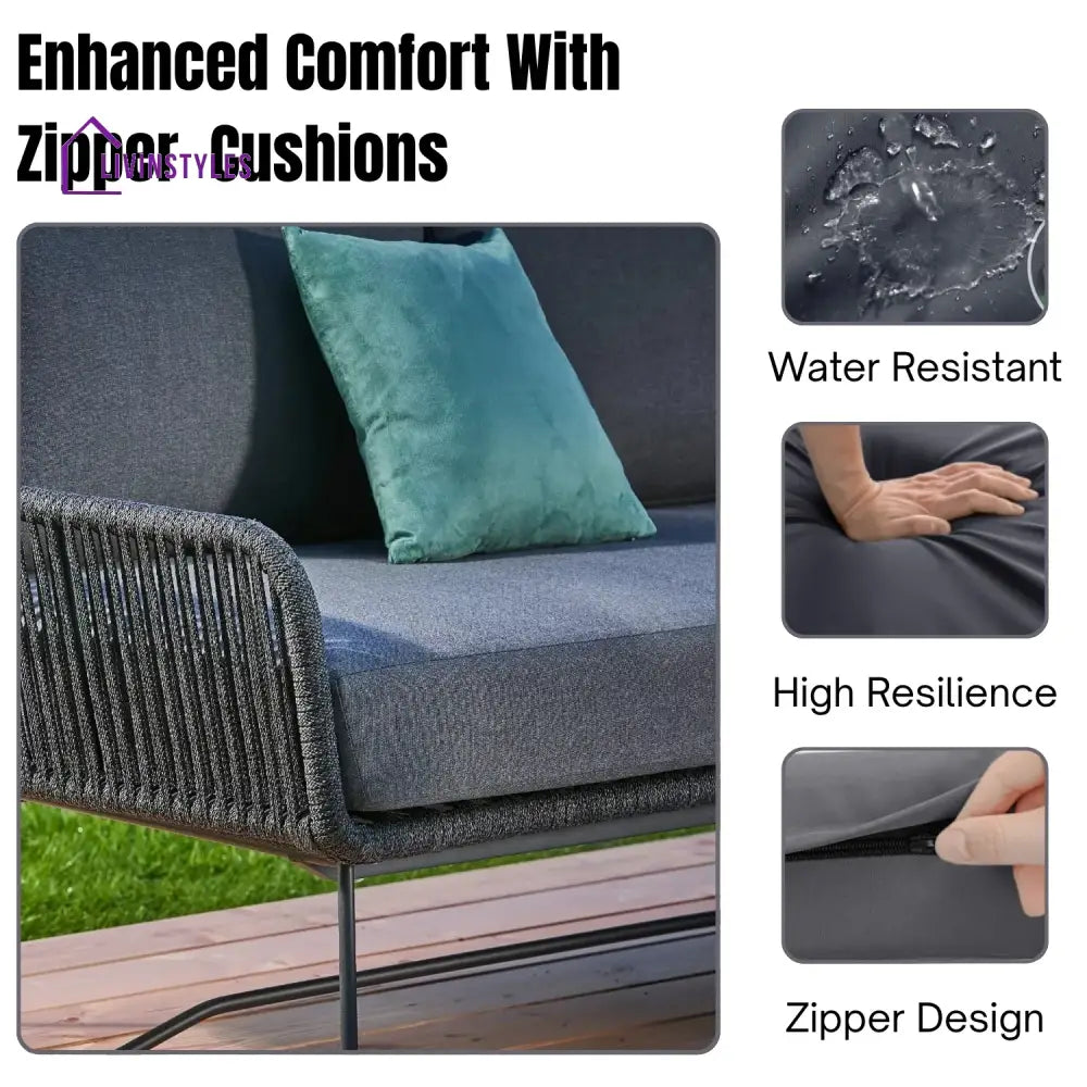 Shan 5-Seater L-Shape Outdoor Rope Sofa Set - Sofa Set