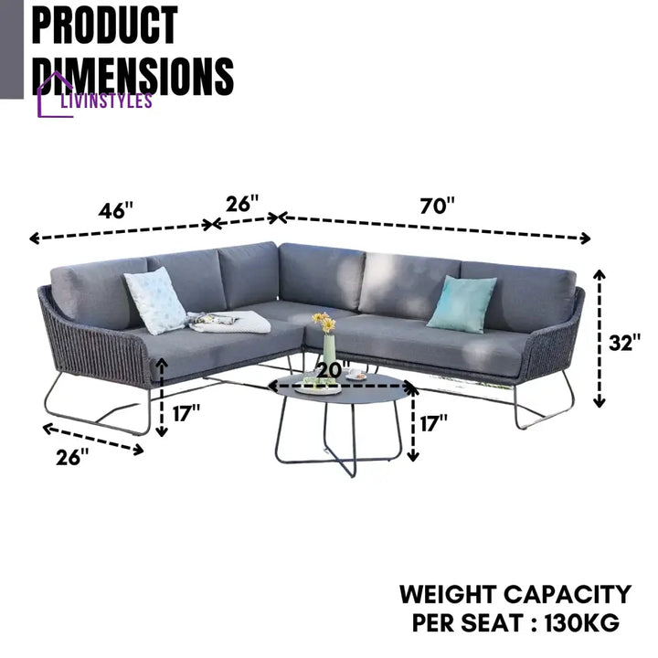 Shan 5-Seater L-Shape Outdoor Rope Sofa Set - Sofa Set