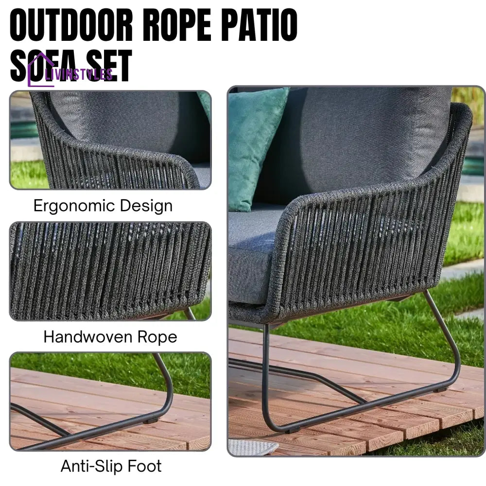 Shan 5-Seater L-Shape Outdoor Rope Sofa Set - Sofa Set