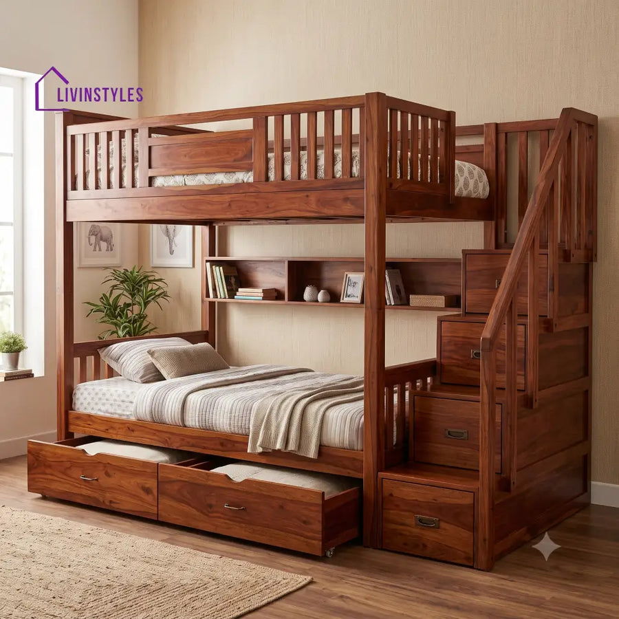 Shankar Sheesham Wood Bunk Bed With Storage | Kids Bed