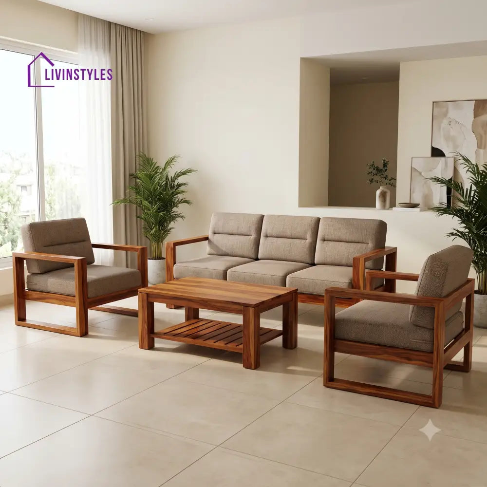 Shanmugapriya Wooden Sofa Set | 3 + 1 + 1 Sheesham Wood Sofa Set for Living Room