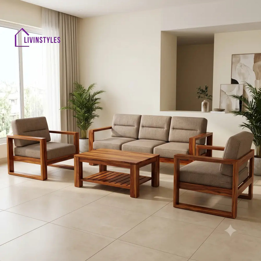 Shanmugapriya Wooden Sofa Set | 3 + 1 + 1 Sheesham Wood Sofa Set for Living Room