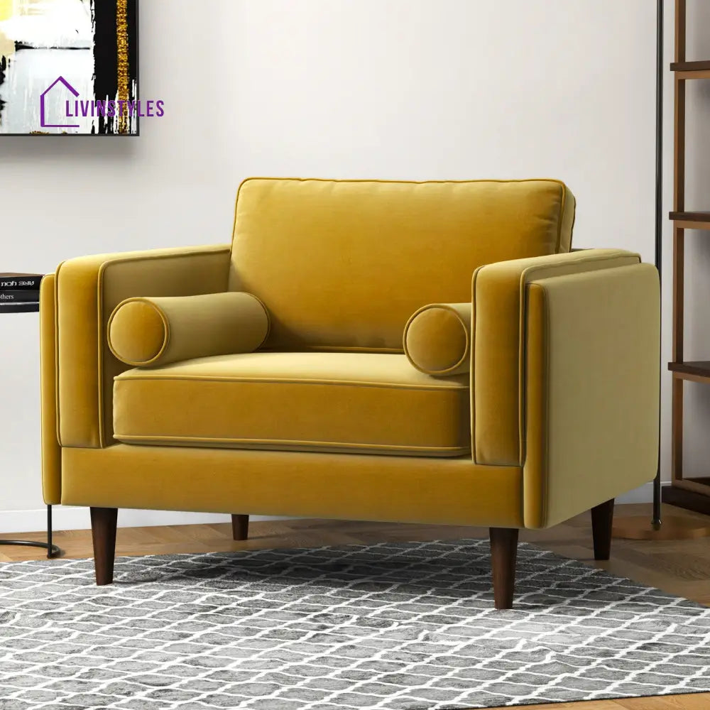 Shanvika Solid Wood and Fabric Arm Chair | Living Room Chair | Lounge Chair