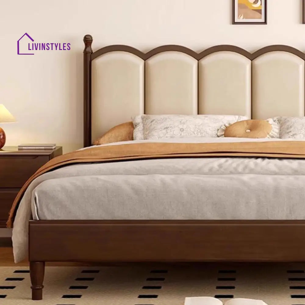 Shanvika Solid wood Bed Without Storage | Upholstered Headboard