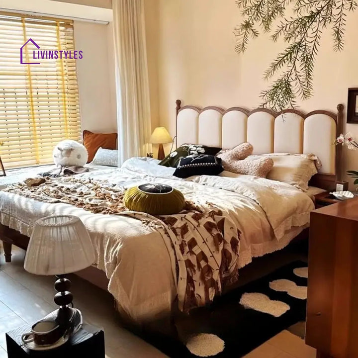 Shanvika Solid wood Bed Without Storage | Upholstered Headboard