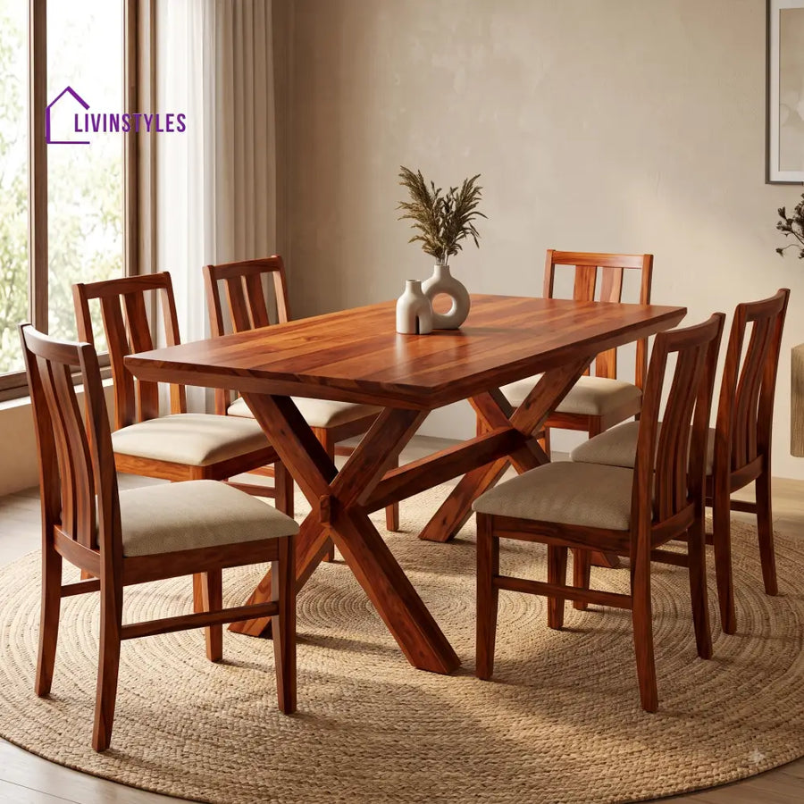 Sharanya Premium Wooden 6 Seater Dining Table Set