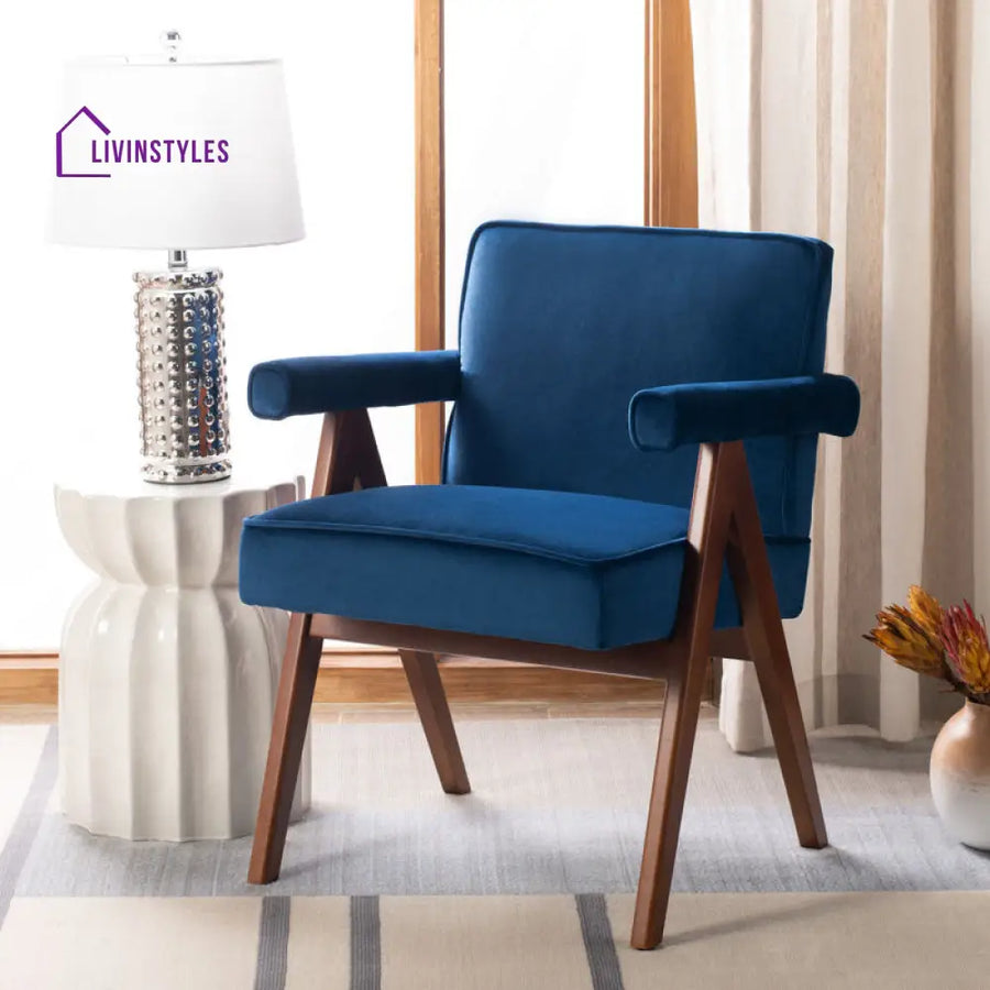 Sharanya Solid Wood and Fabric Arm Chair | Living Room Chair | Lounge Chair
