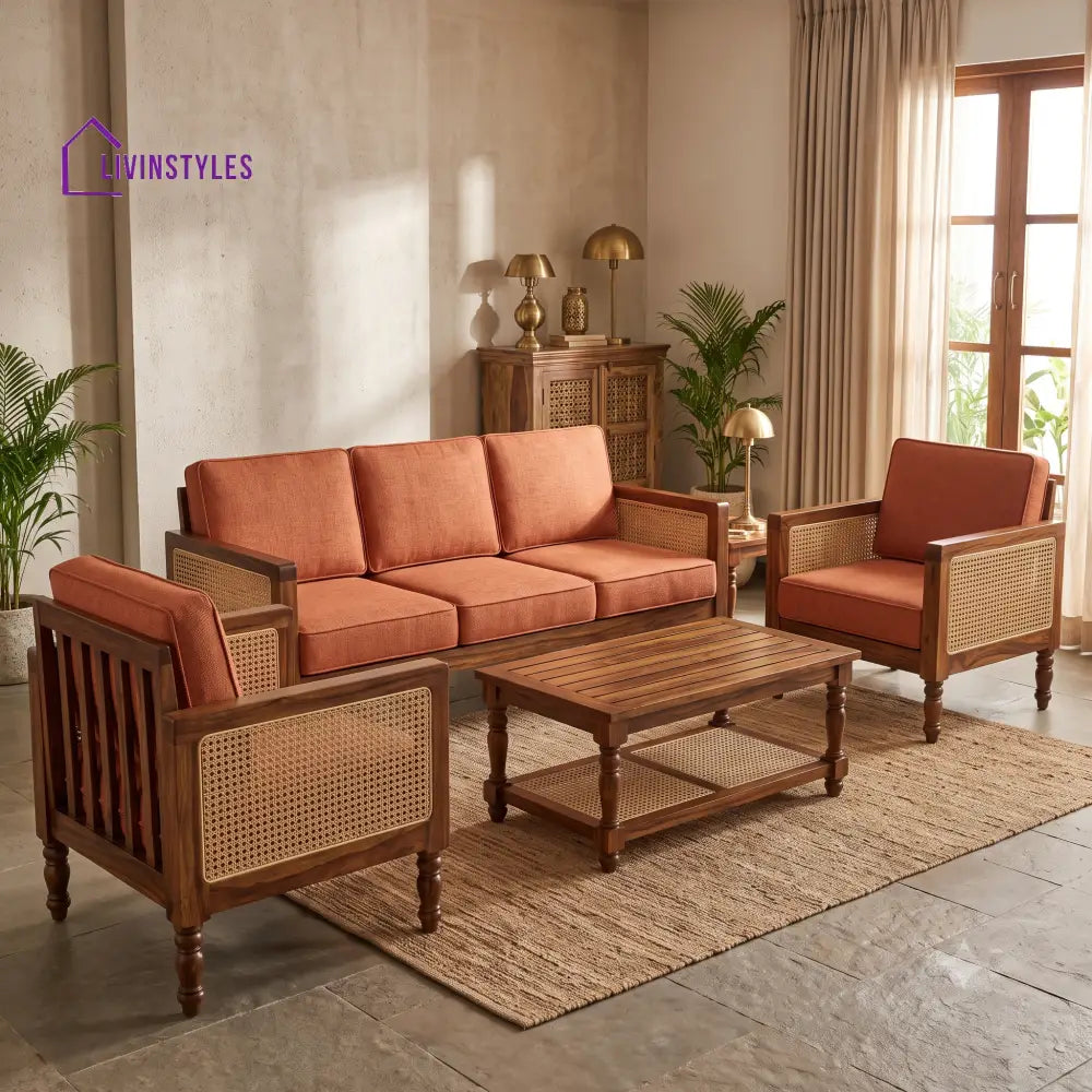 Sharanya Wooden Sofa Set | 3 + 1 + 1 Sheesham Wood Sofa Set for Living Room