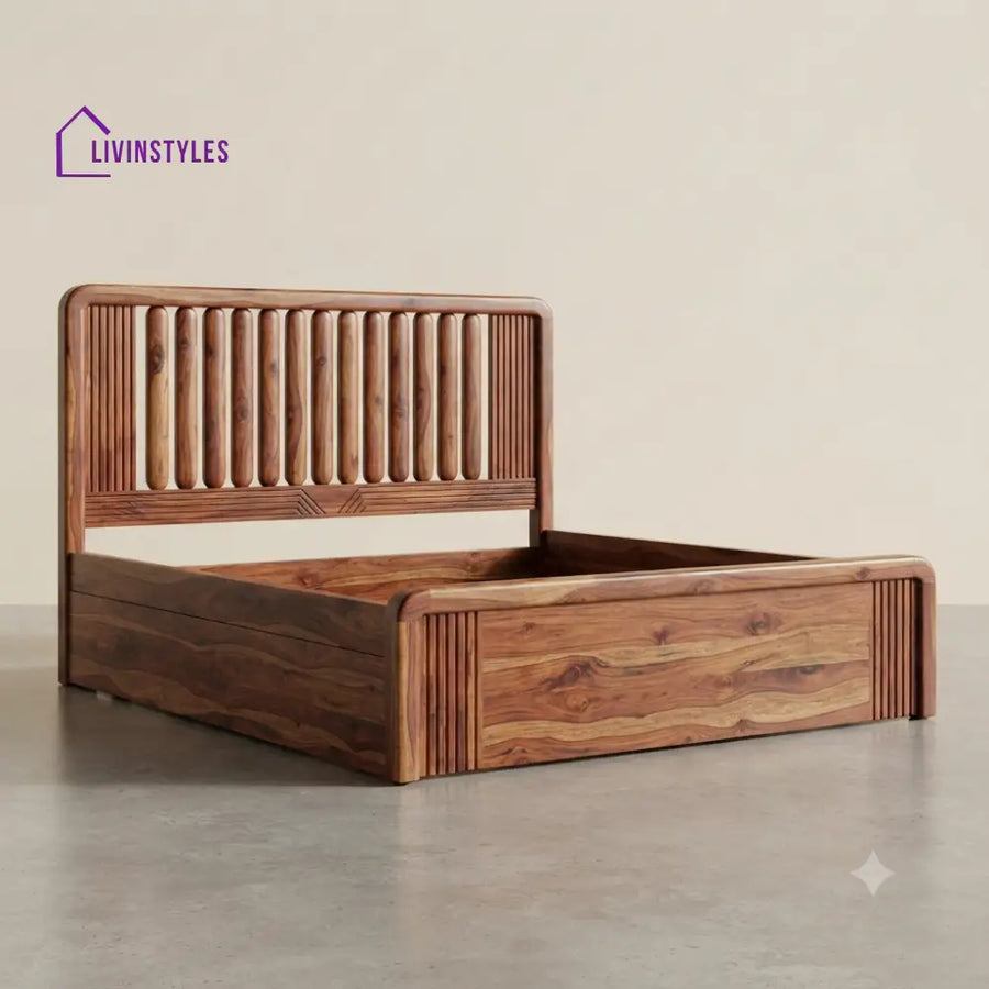 Sharmila Sheesham Wood Bed With Box Storage | Wooden Bed