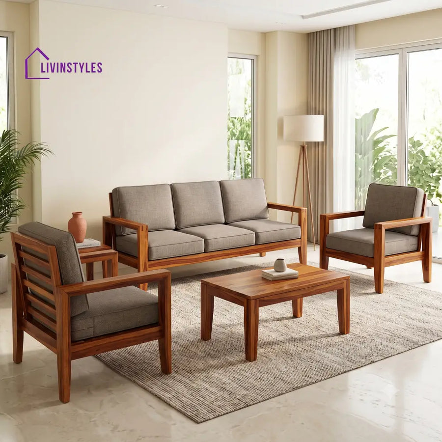 Sharmila Wooden Sofa Set | 3 + 1 + 1 Sheesham Wood Sofa Set for Living Room