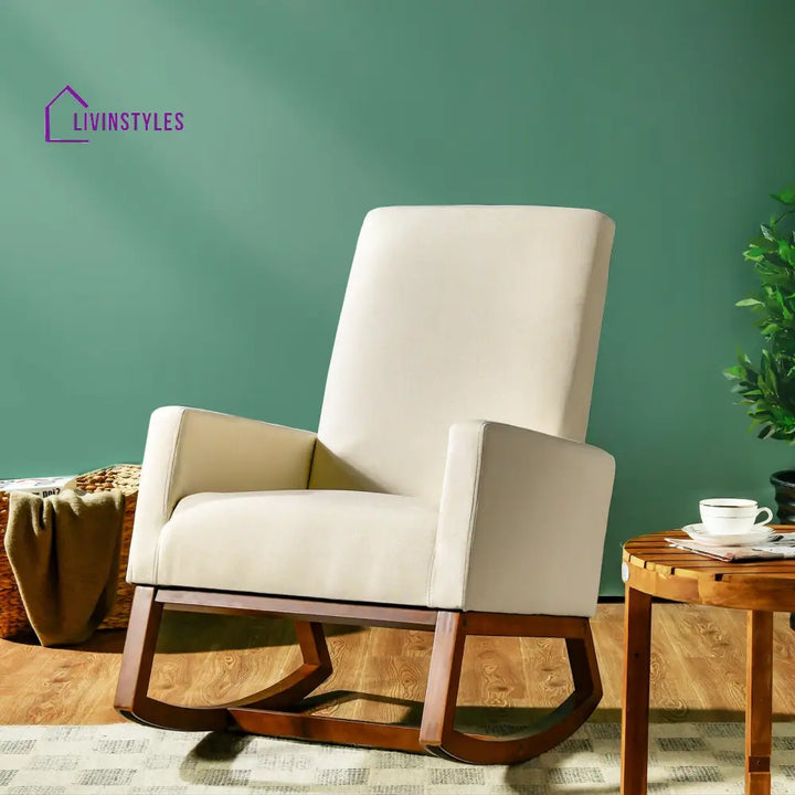 Sharvani Solid Wood and Fabric Rocking Chair | Arm Chair | Living Room Chair | Lounge Chair