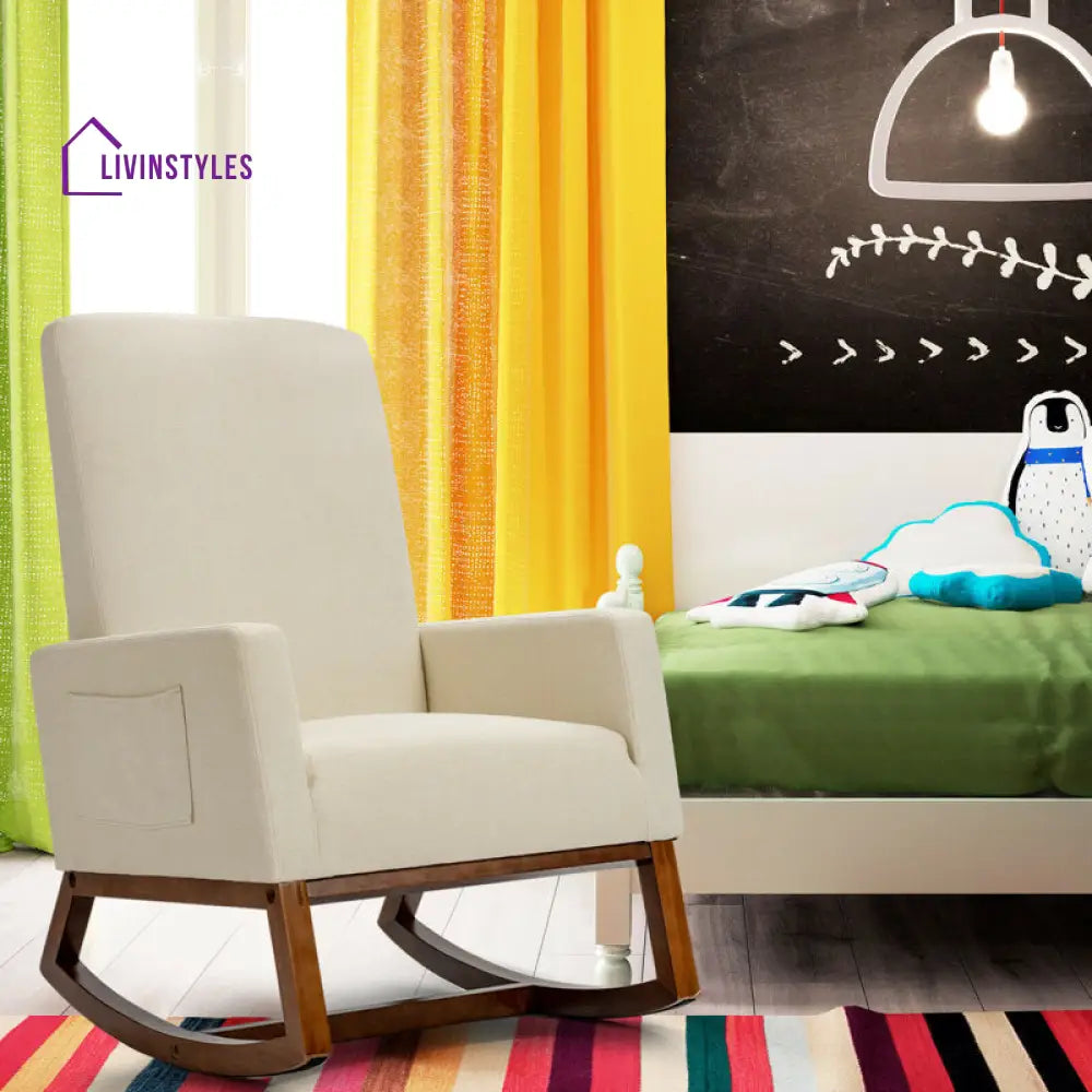 Sharvani Solid Wood and Fabric Rocking Chair | Arm Chair | Living Room Chair | Lounge Chair