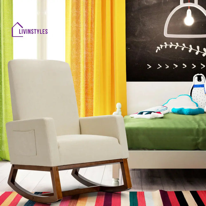 Sharvani Solid Wood and Fabric Rocking Chair | Arm Chair | Living Room Chair | Lounge Chair