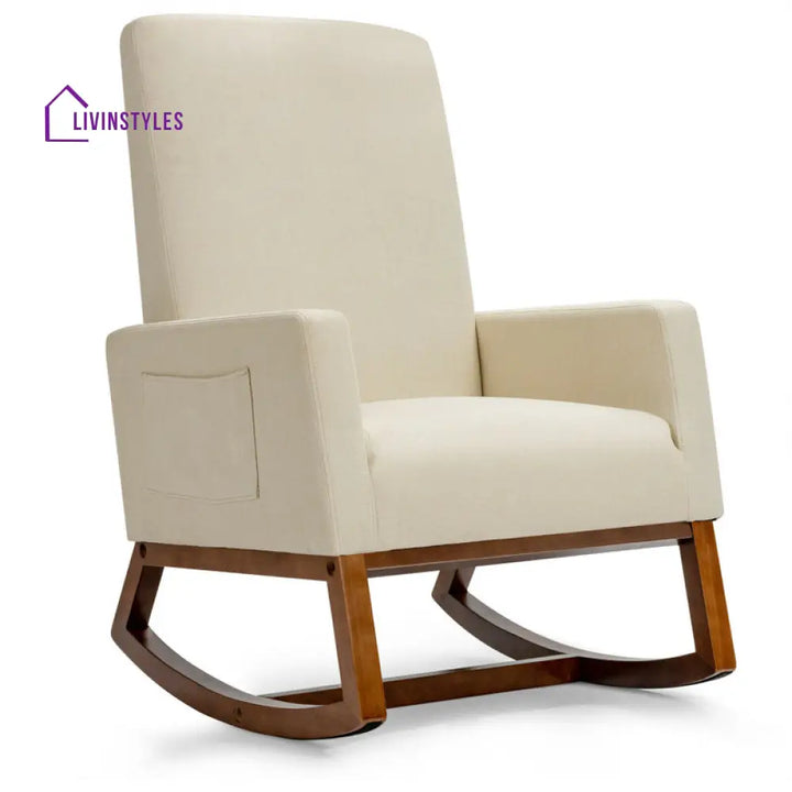 Sharvani Solid Wood and Fabric Rocking Chair | Arm Chair | Living Room Chair | Lounge Chair