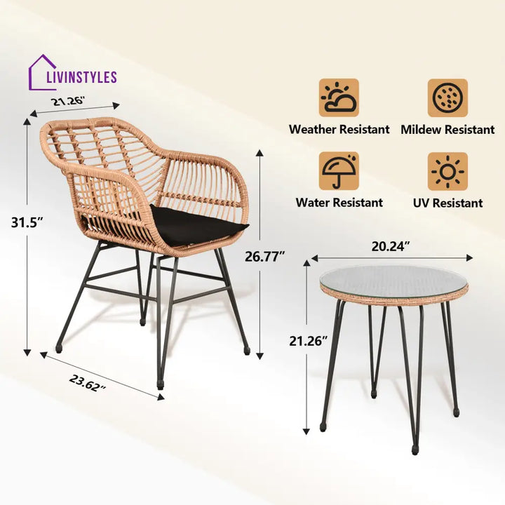 Shashibala Outdoor Patio Seating Set 2 Chairs and 1 Table Set (Honey + Black) - Coffee Table Sets