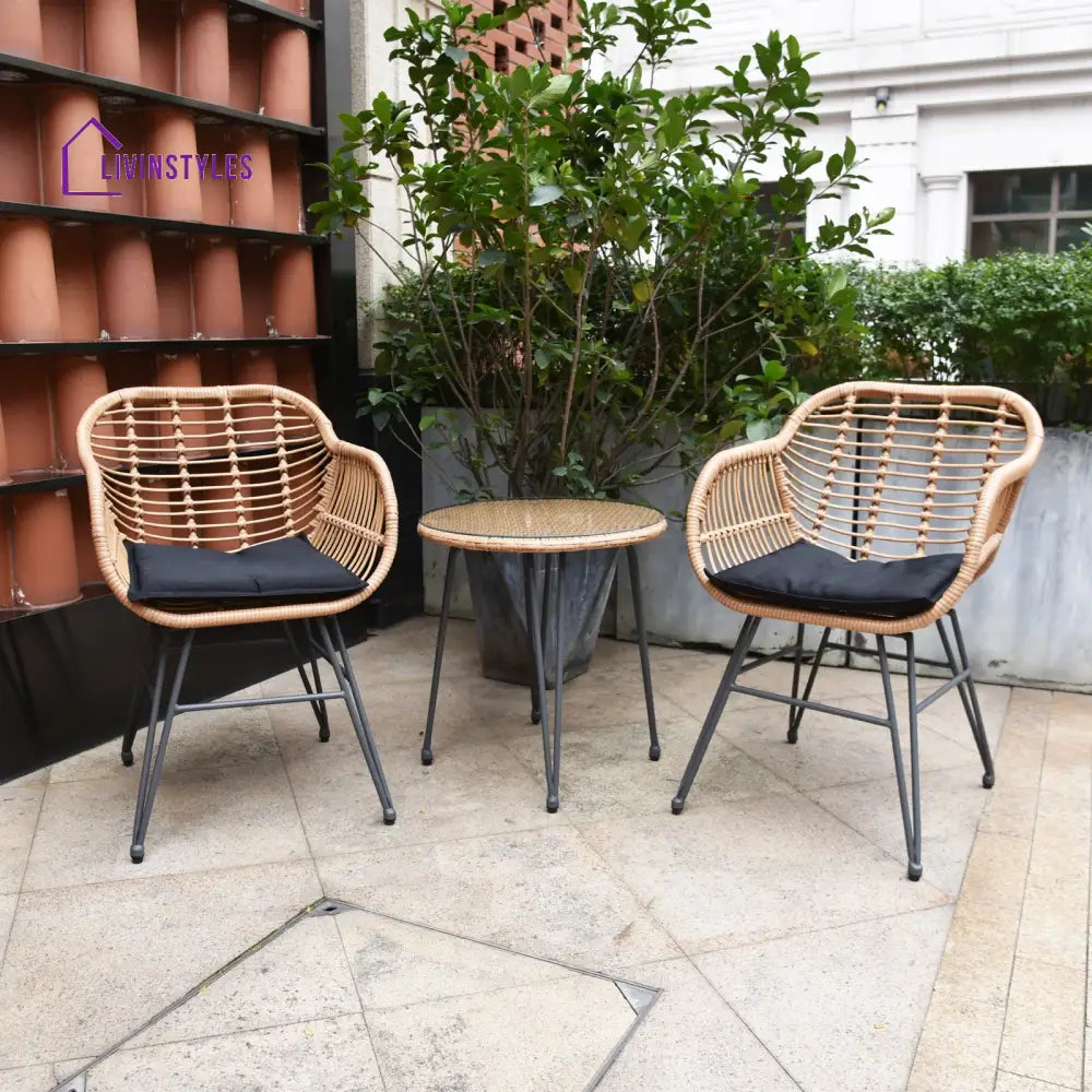 Shashibala Outdoor Patio Seating Set 2 Chairs and 1 Table Set (Honey + Black) - Coffee Table Sets
