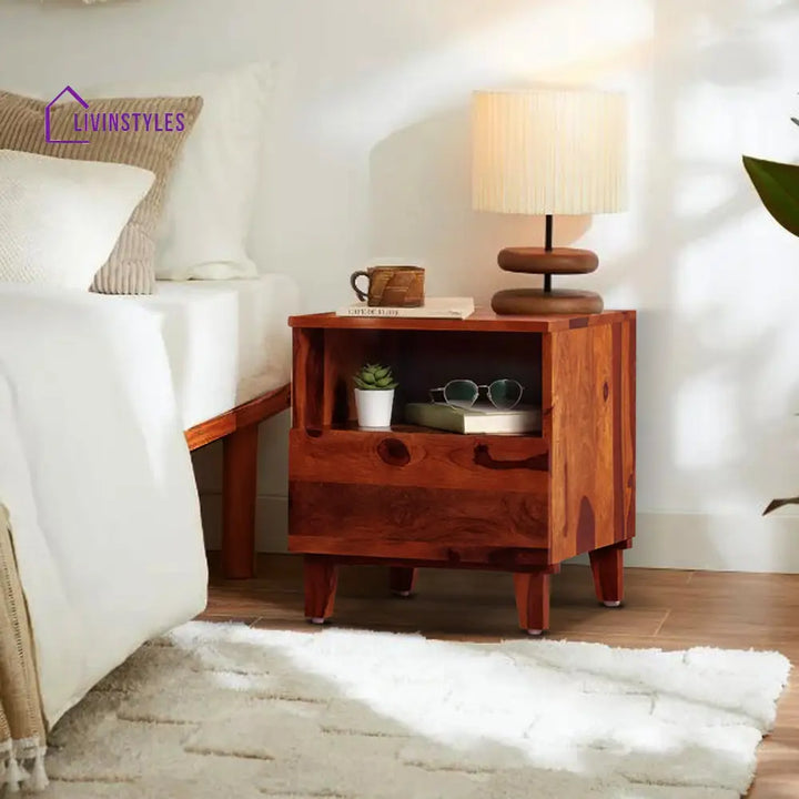 Shashwat Solid Wood Bedside Tables Honey Bedroom Furniture Sets