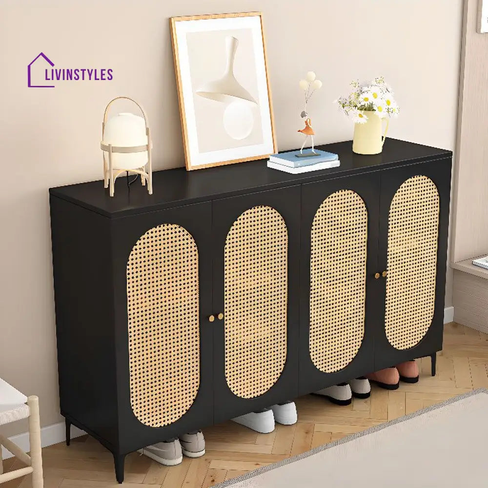 Shaurya Mango Wood And Cane Weaving Shoe Rack for Hallway