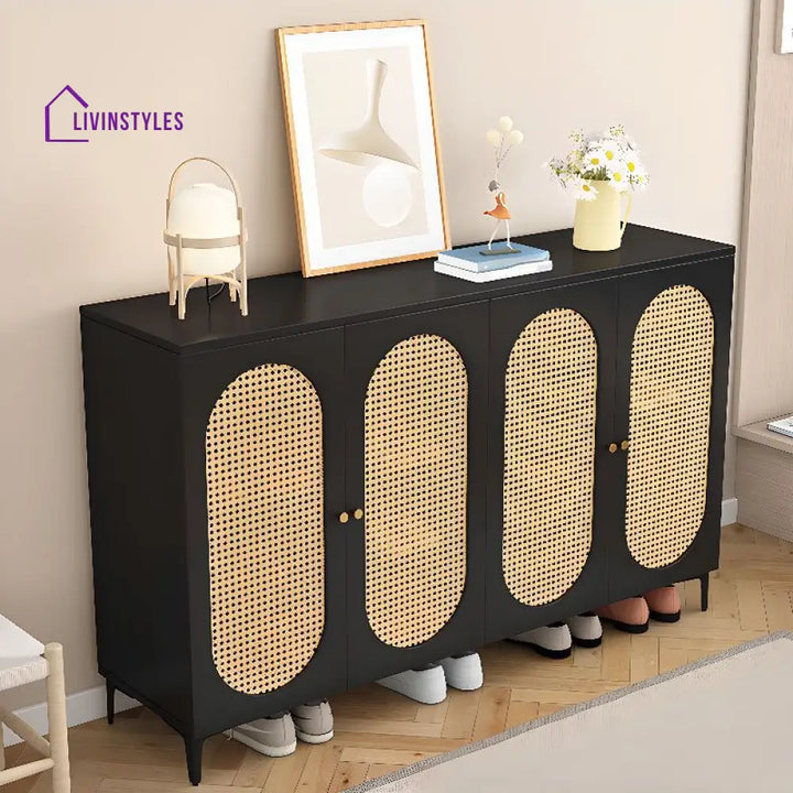 Shaurya Mango Wood And Cane Weaving Shoe Rack for Hallway