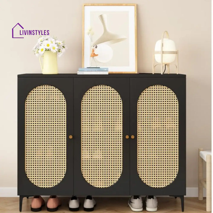 Shaurya Mango Wood And Cane Weaving Shoe Rack for Hallway