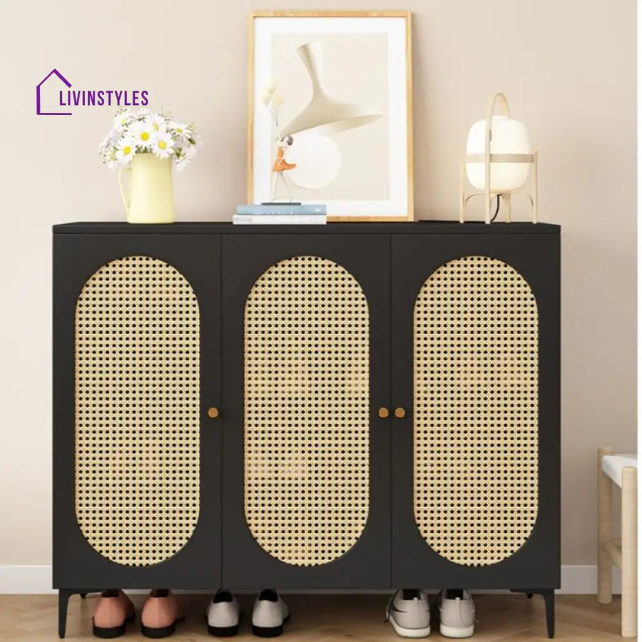 Shaurya Mango Wood And Cane Weaving Shoe Rack for Hallway