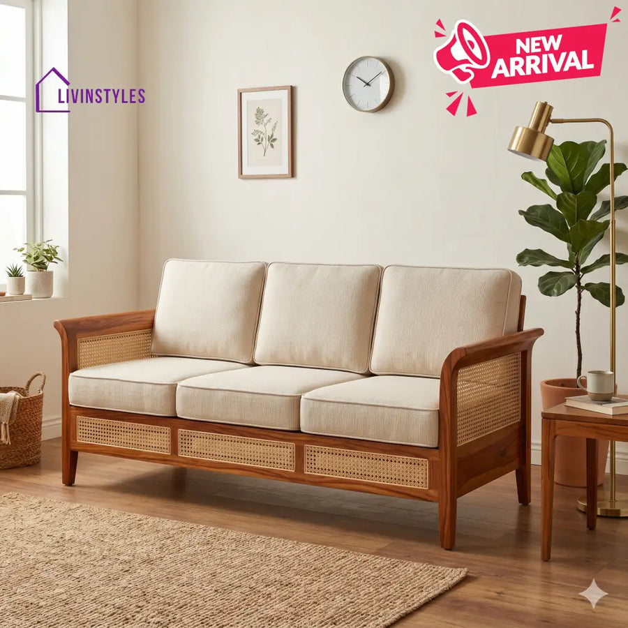 Shaurya Sheesham Wood and Cane Sofa for Living Room