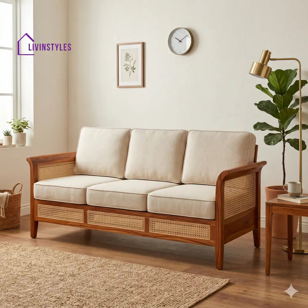 Shaurya Sheesham Wood and Cane Sofa for Living Room
