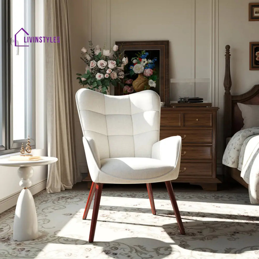 Shayana Solid Wood and Fabric Arm Chair | Living Room Chair | Lounge Chair