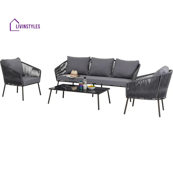 Shed Outdoor Sofa Set 3 Seater 2 Single seater and 1 Center Table Set (Dark grey) Braided & Rope - Sofa Sets