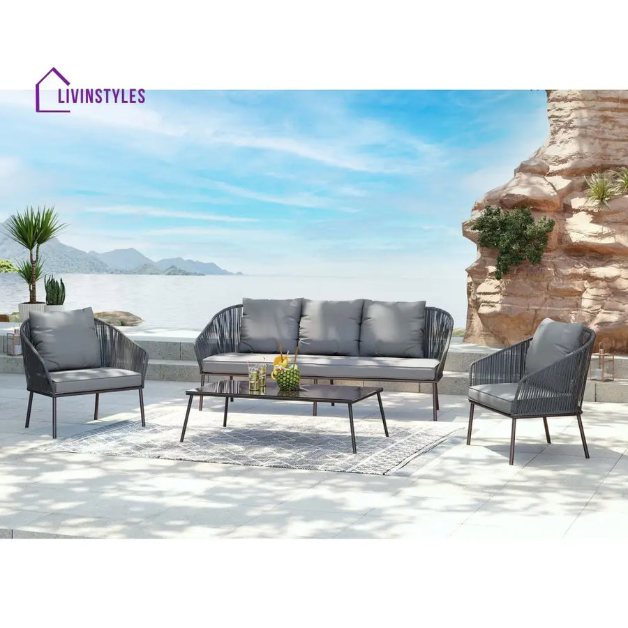 Shed Outdoor Sofa Set 3 Seater 2 Single seater and 1 Center Table Set (Dark grey) Braided & Rope - Sofa Sets