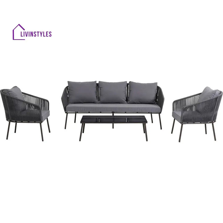 Shed Outdoor Sofa Set 3 Seater 2 Single seater and 1 Center Table Set (Dark grey) Braided & Rope - Sofa Sets