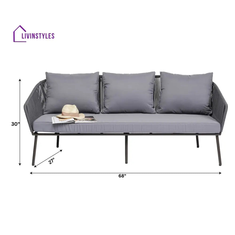 Shed Outdoor Sofa Set 3 Seater 2 Single seater and 1 Center Table Set (Dark grey) Braided & Rope - Sofa Sets