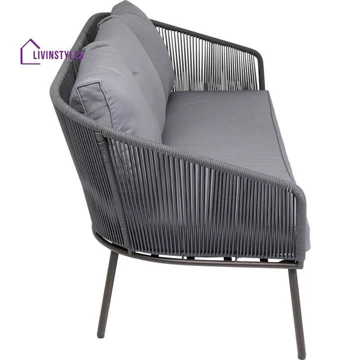 Shed Outdoor Sofa Set 3 Seater 2 Single seater and 1 Center Table Set (Dark grey) Braided & Rope - Sofa Sets