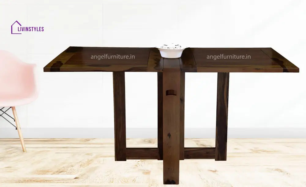 Sheesham Wood Foldable Dining Table In Walnut Finish