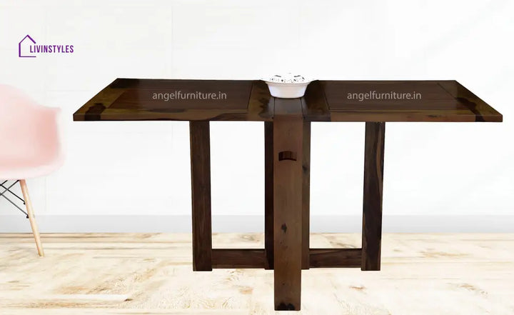 Sheesham Wood Foldable Dining Table In Walnut Finish