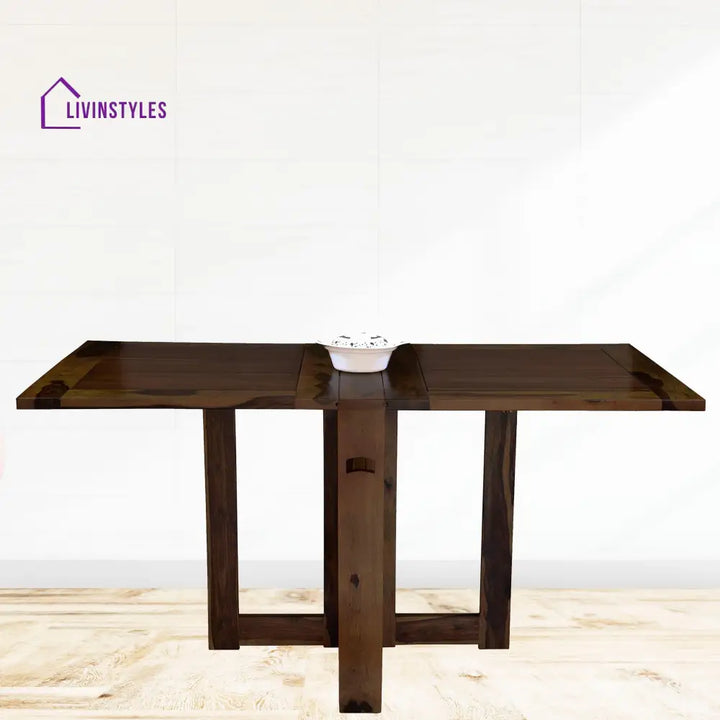 Sheesham Wood Foldable Dining Table In Walnut Finish