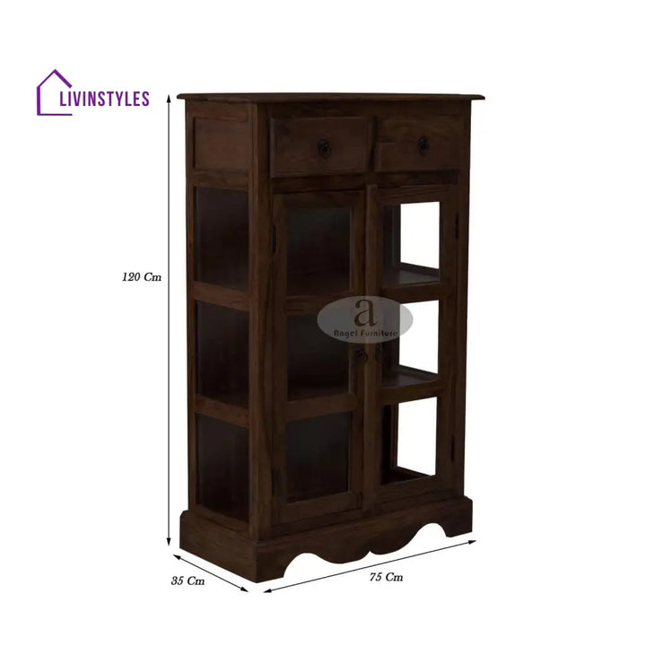 Sheesham Wood One Drawer Crockery Cabinet Small In Walnut Finish