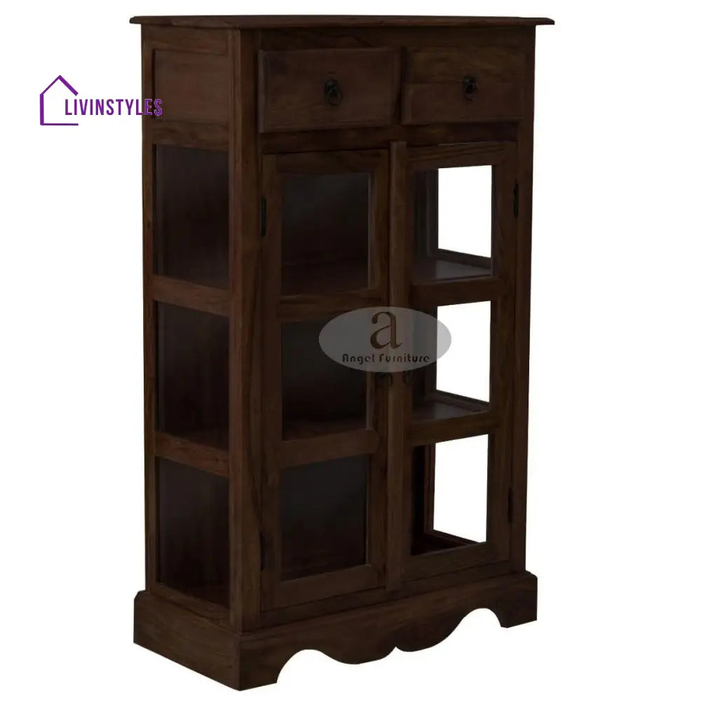 Sheesham Wood One Drawer Crockery Cabinet Small In Walnut Finish