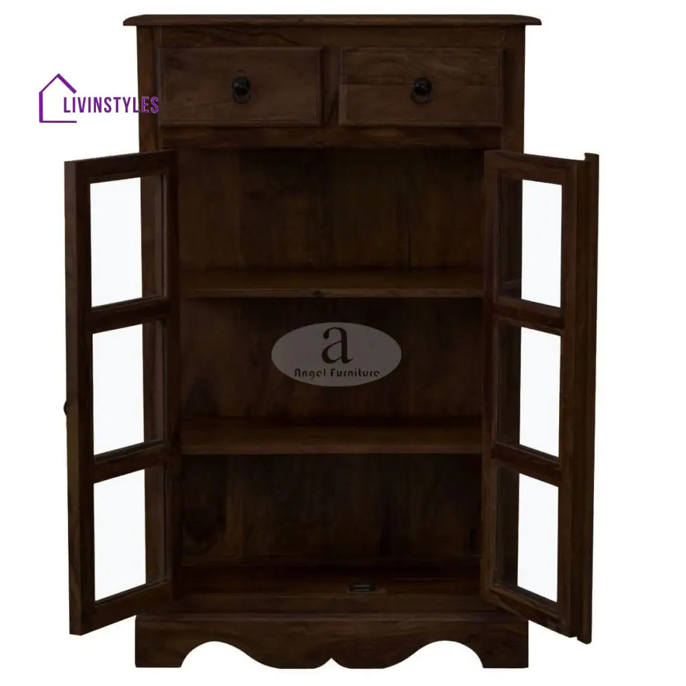 Sheesham Wood One Drawer Crockery Cabinet Small In Walnut Finish