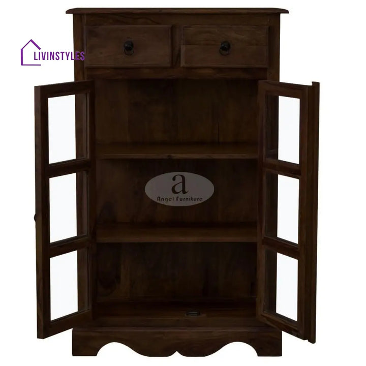 Sheesham Wood One Drawer Crockery Cabinet Small In Walnut Finish