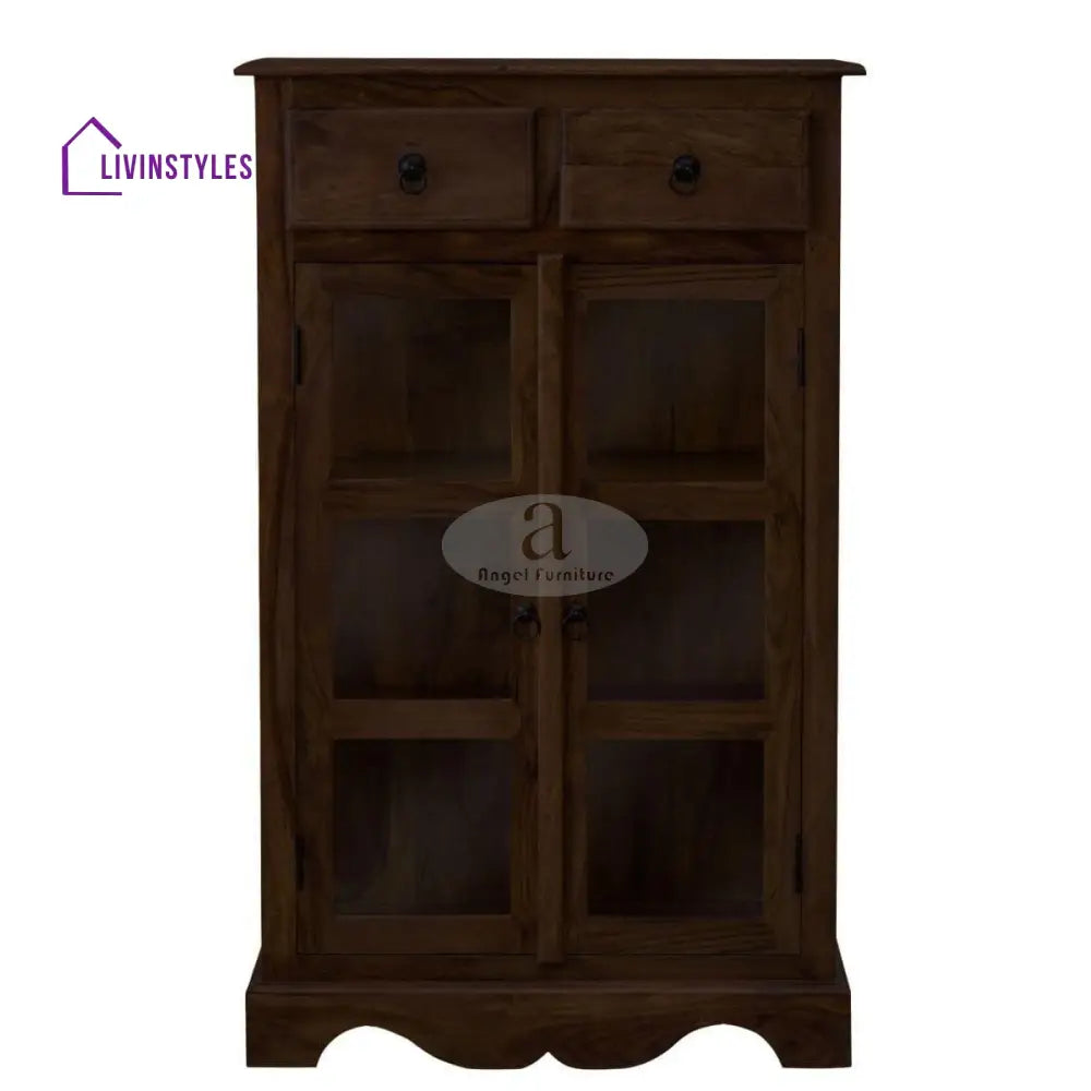 Sheesham Wood One Drawer Crockery Cabinet Small In Walnut Finish