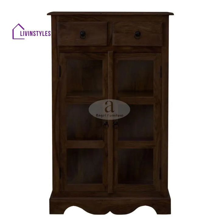 Sheesham Wood One Drawer Crockery Cabinet Small In Walnut Finish