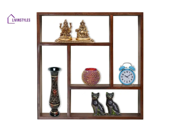 Sheesham Wood Square Storage Wallshelf In Honey Finish Wall Shelves
