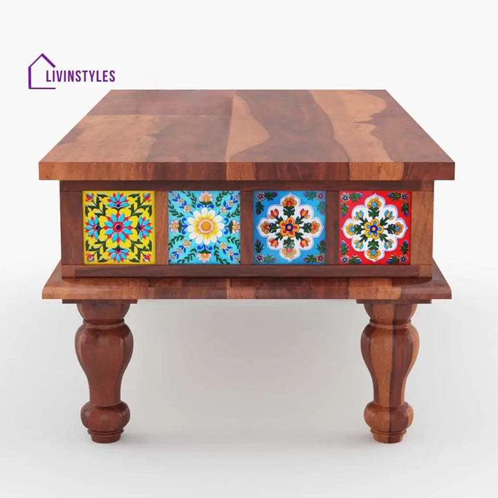 Shelly Solid Wood Coffee Table With Tiles