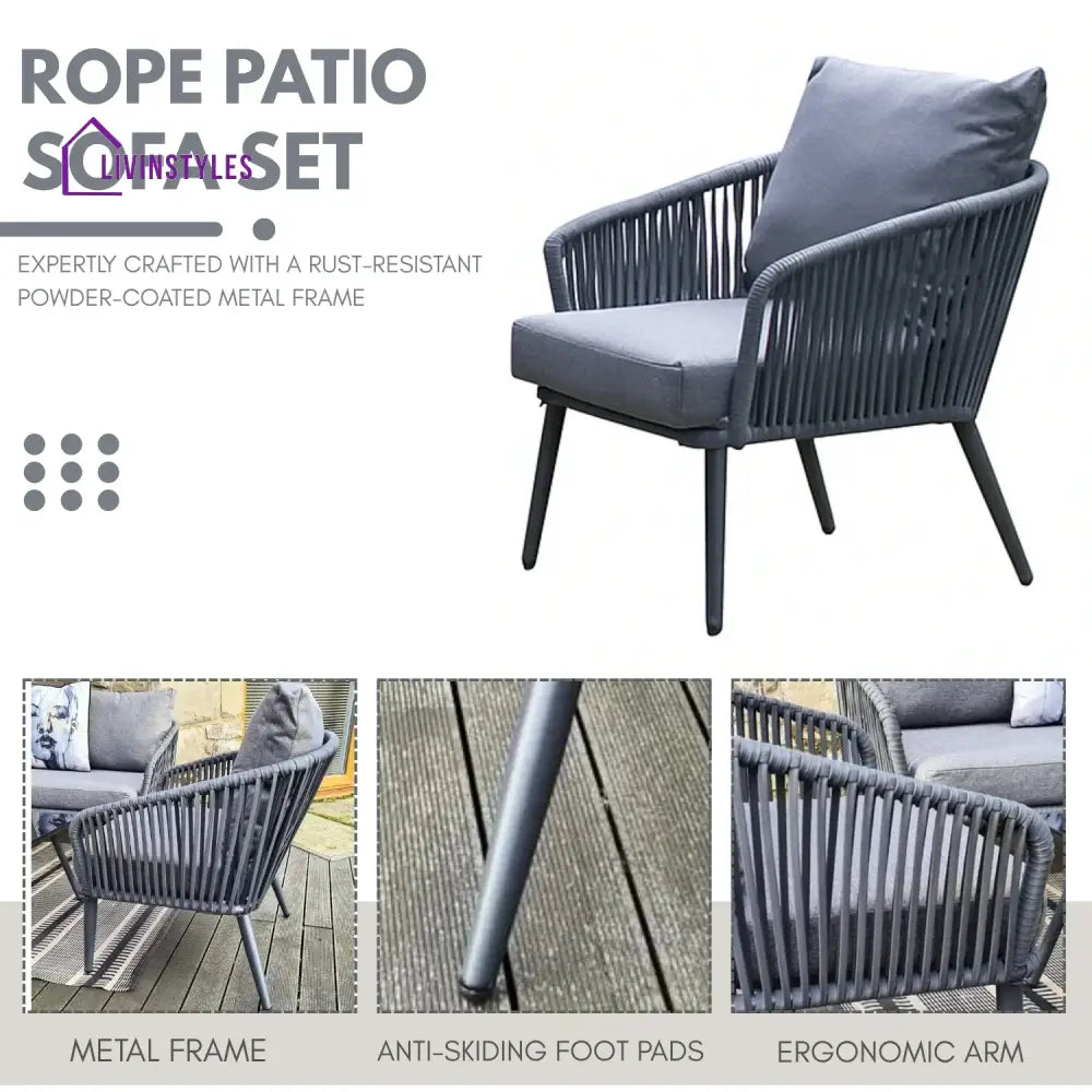 Shen 4 Piece Outdoor All-Weather Rope Sofa Set - Sofa Set